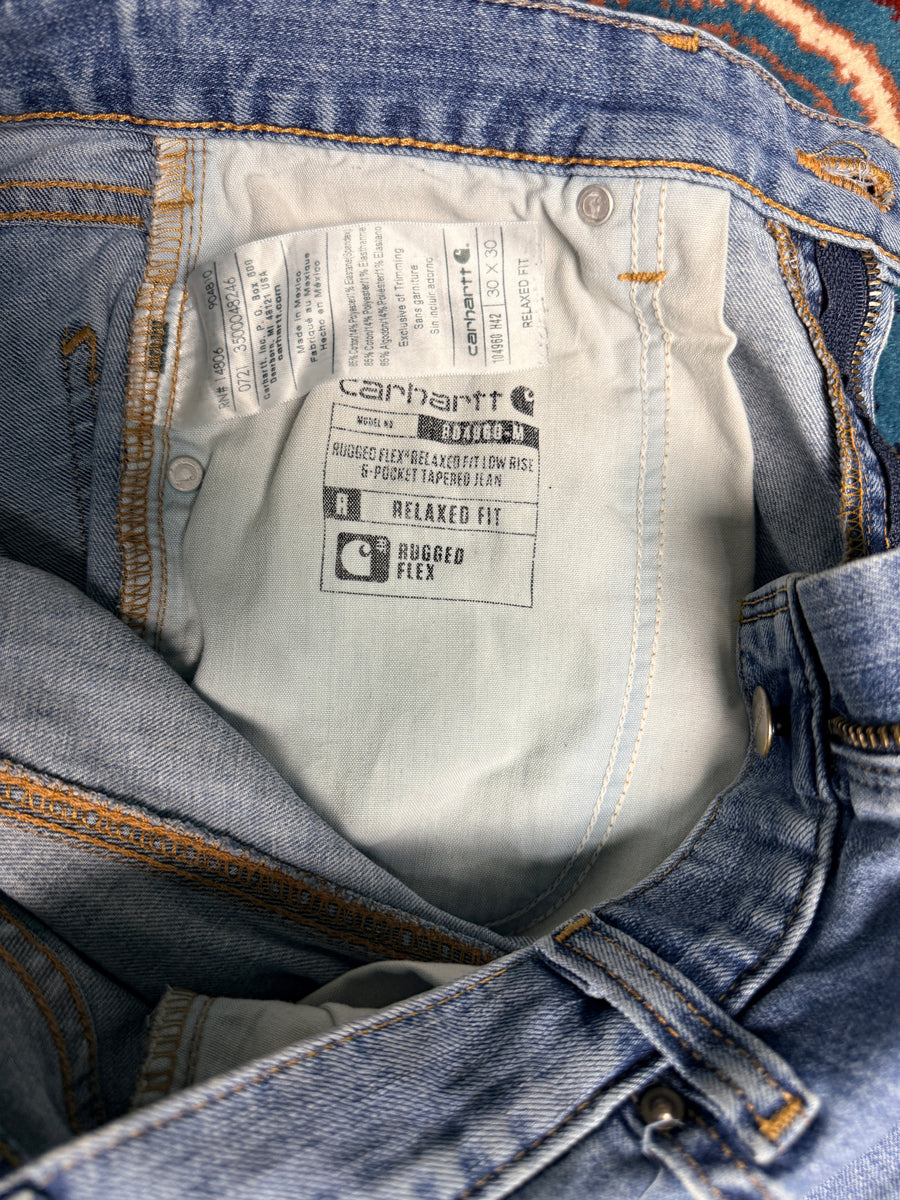 Carhartt Blue Rugged Flex Relaxed Fit Low Rise 5 Pocket Tapered Jeans - 30