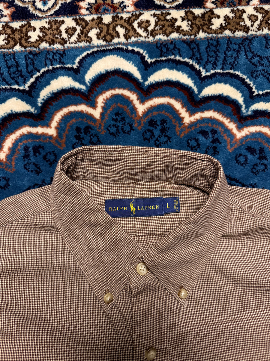 Ralph Lauren Check Brown Button Down Lightweight Shirt - L