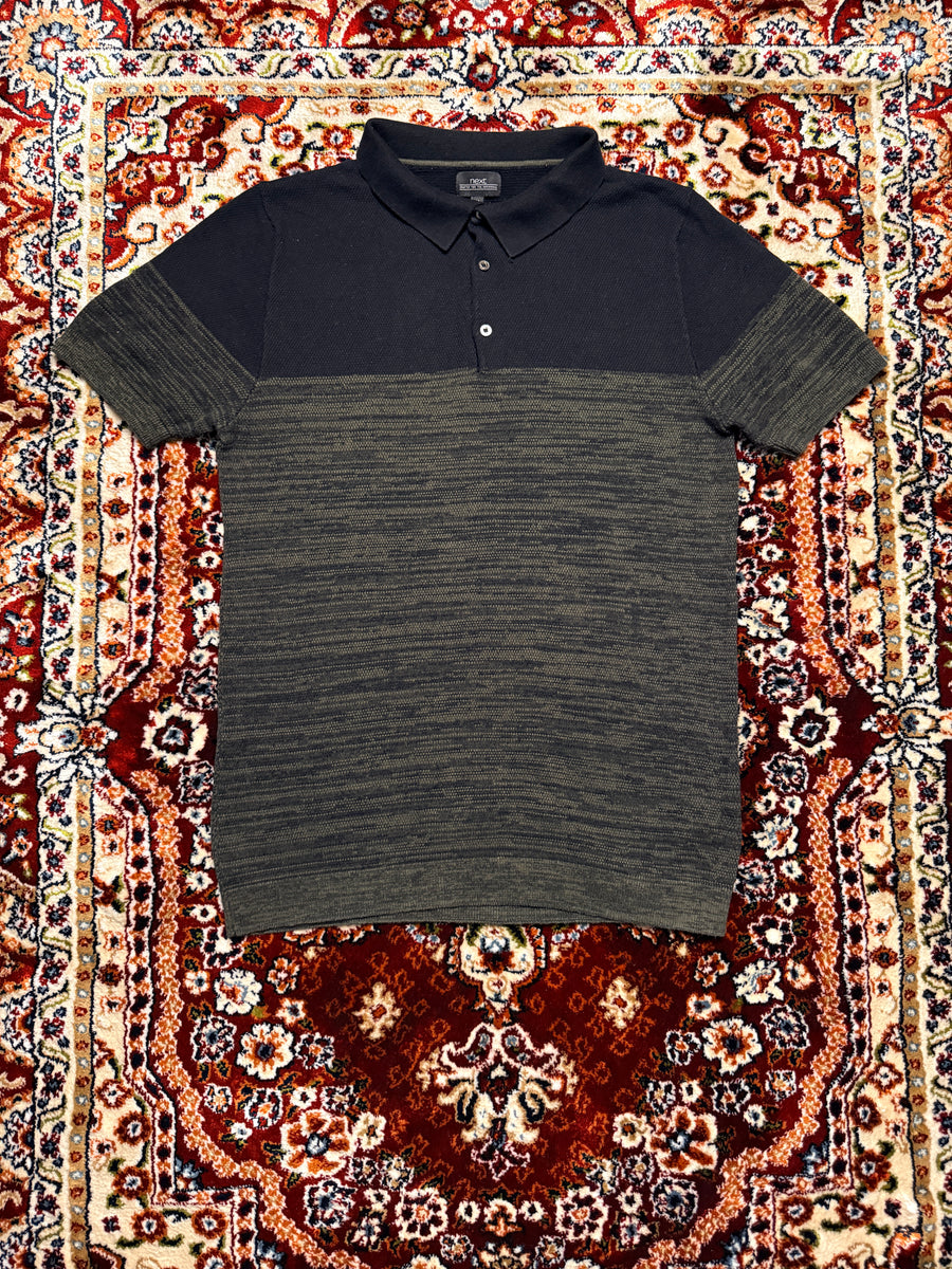 Next Patterned Black & Army Green Polo Shirt - M