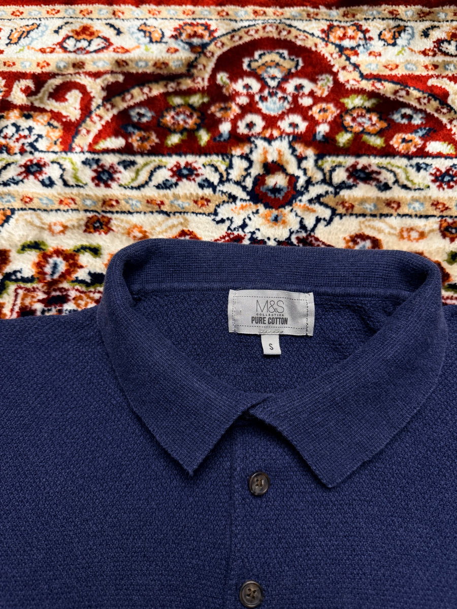 M&S Blue Pure Cotton Polo Shirt - S