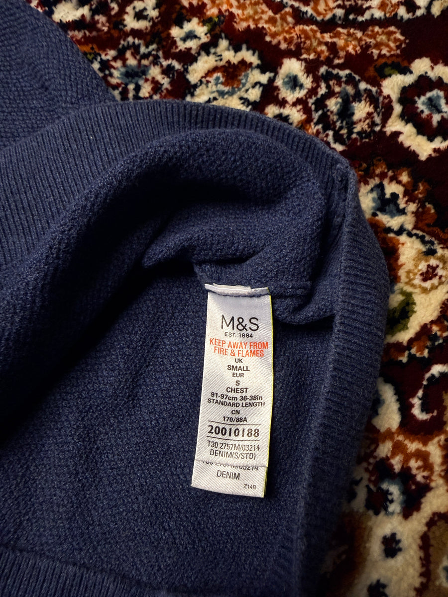 M&S Blue Pure Cotton Polo Shirt - S