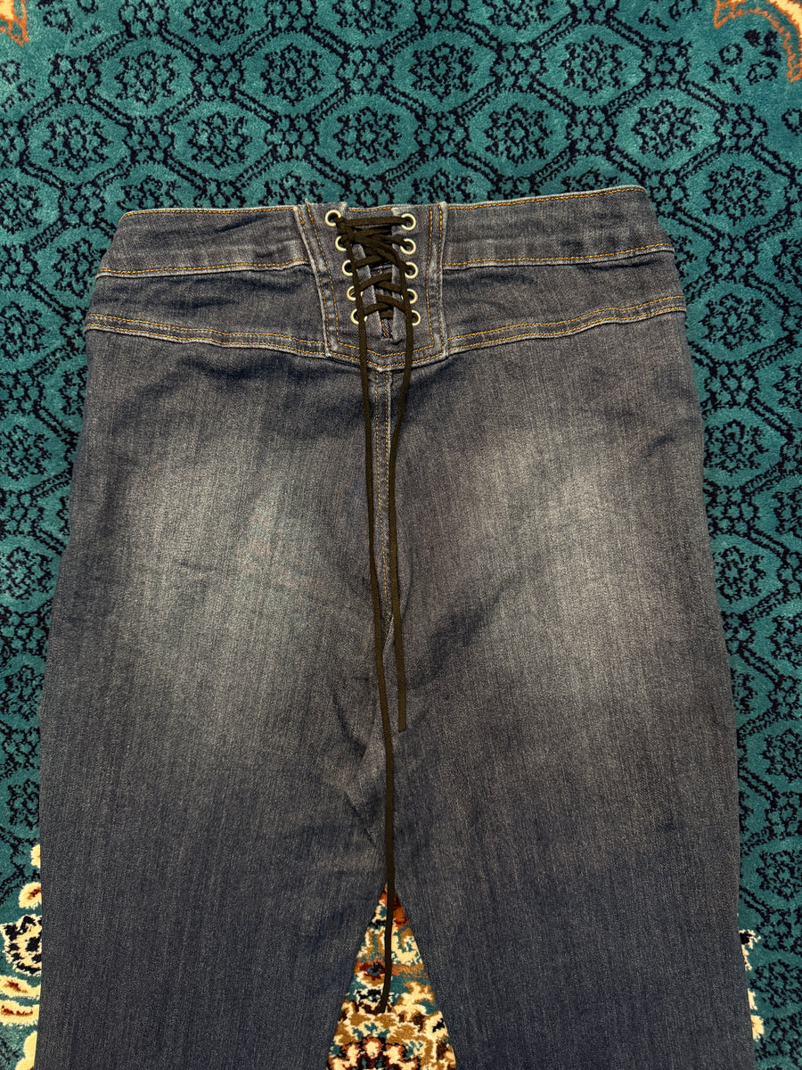 Song Blue Lace Up Back Fit N Flared Jeans - 11