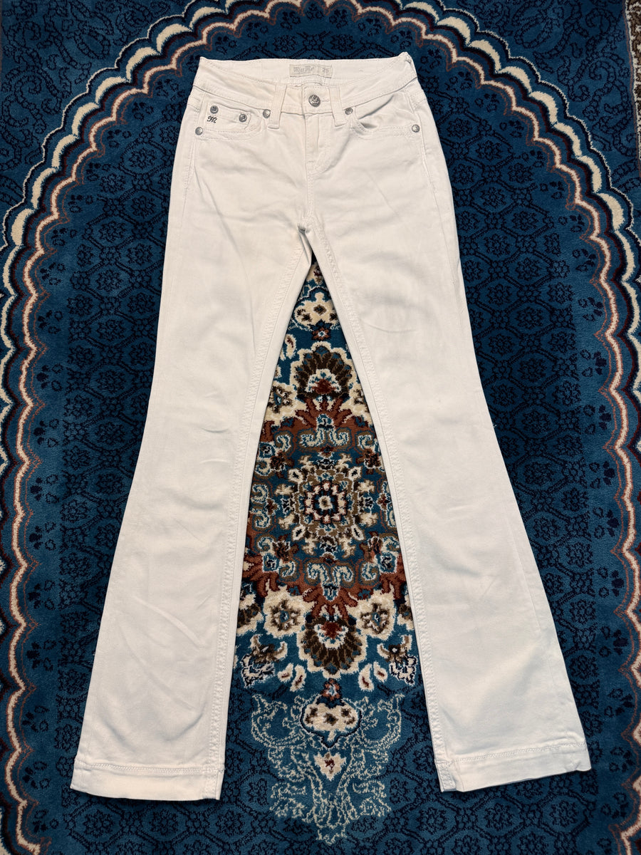 Miss Me White Mid Rise Bootcut Jeans - 25