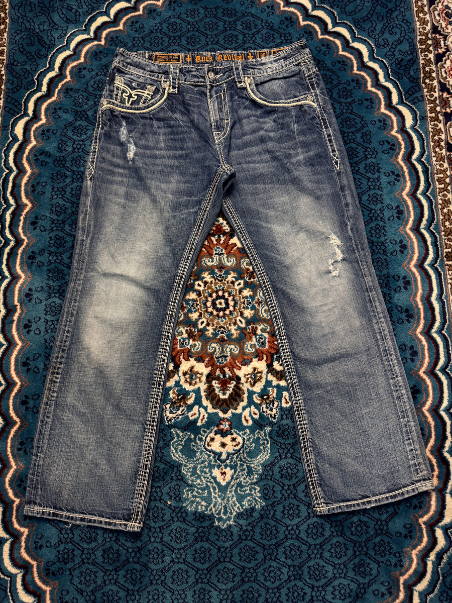 Rock Revival Blue Relaxed Straight Fit Jeans - 36