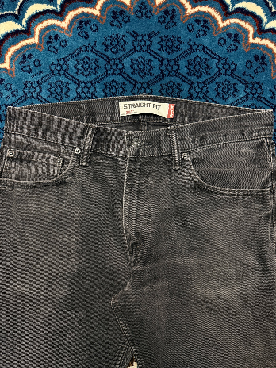 Levi's Black 505 Straight Fit Jeans Distressed - 33
