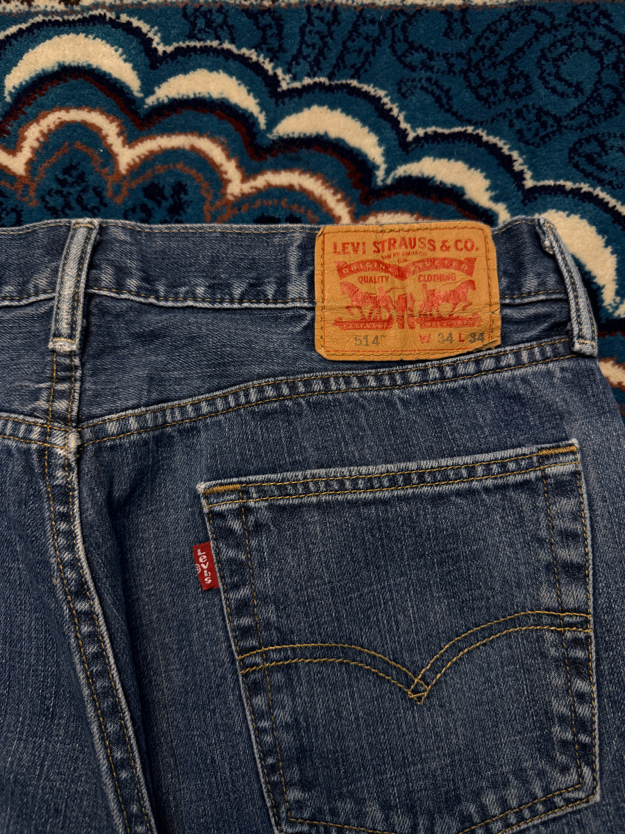 Levi's Blue 514 Low Rise Straight Fit Jeans Distressed - 34