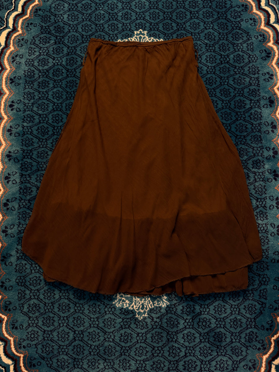 Vintage Brown Tiered Net Midi Skirt - M
