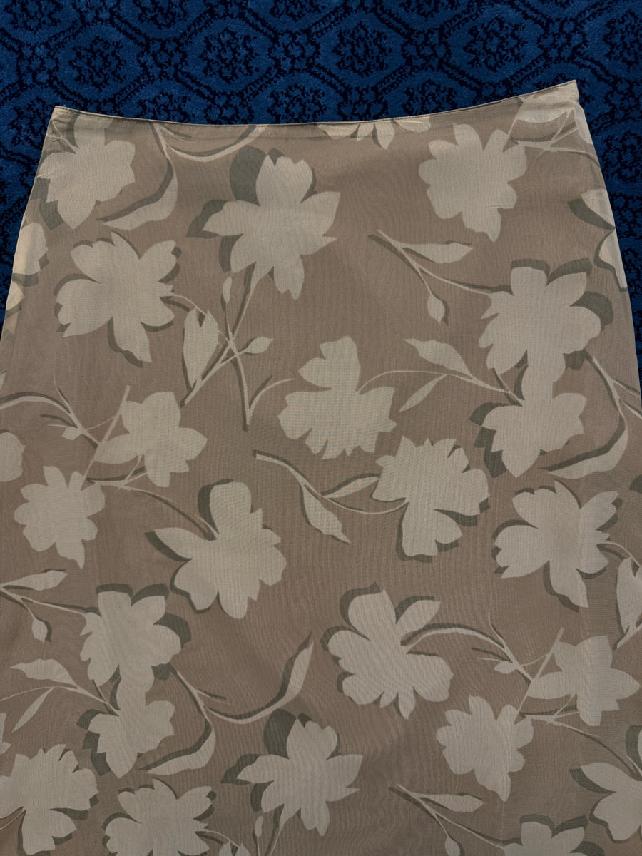 Veromoda Brownish Green Floral Printed Maxi Skirt - S