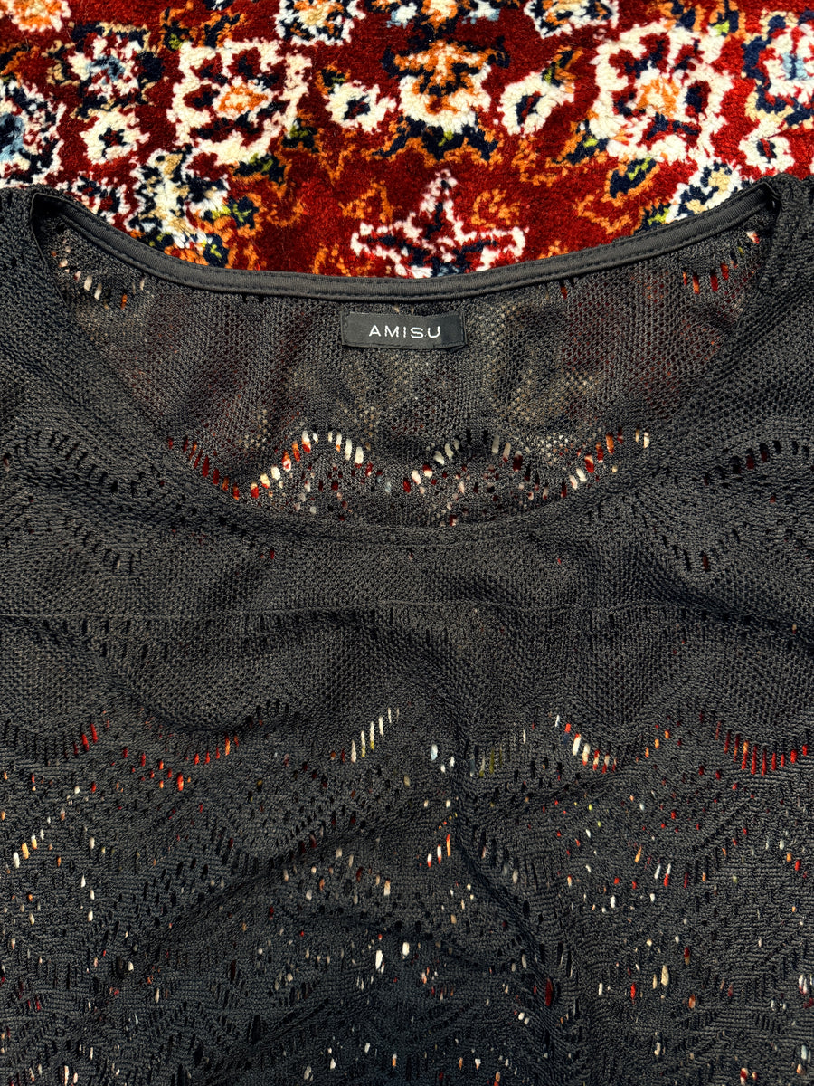 Amisu Black Sleeveless Mesh Top - L