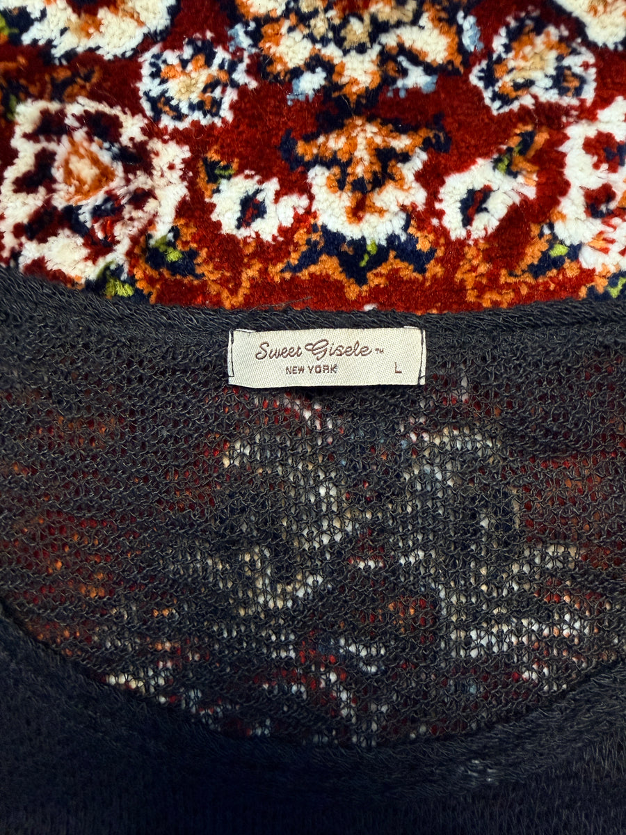 Sweet Gisele Black Bedazzled Net Top - L