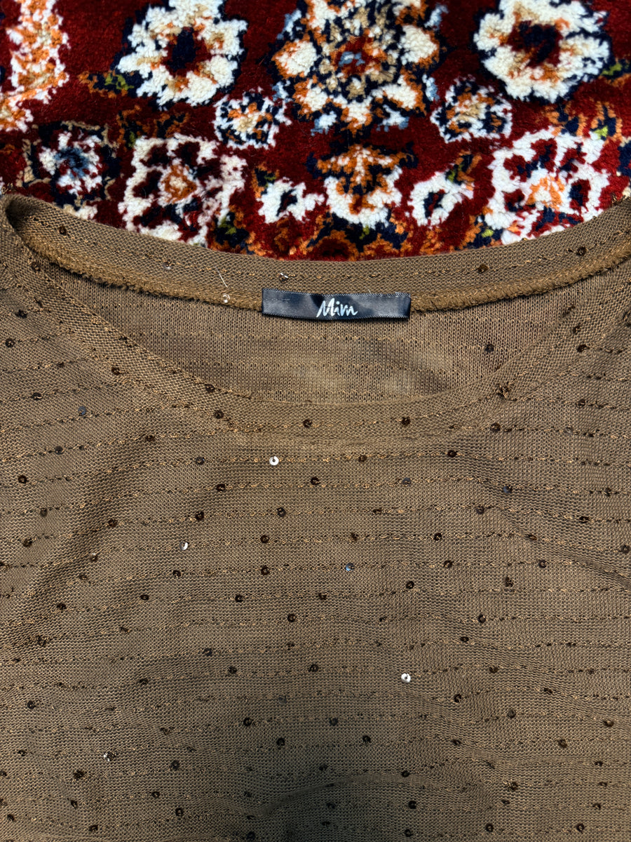 Mim Brown Beaded Net Top - XS