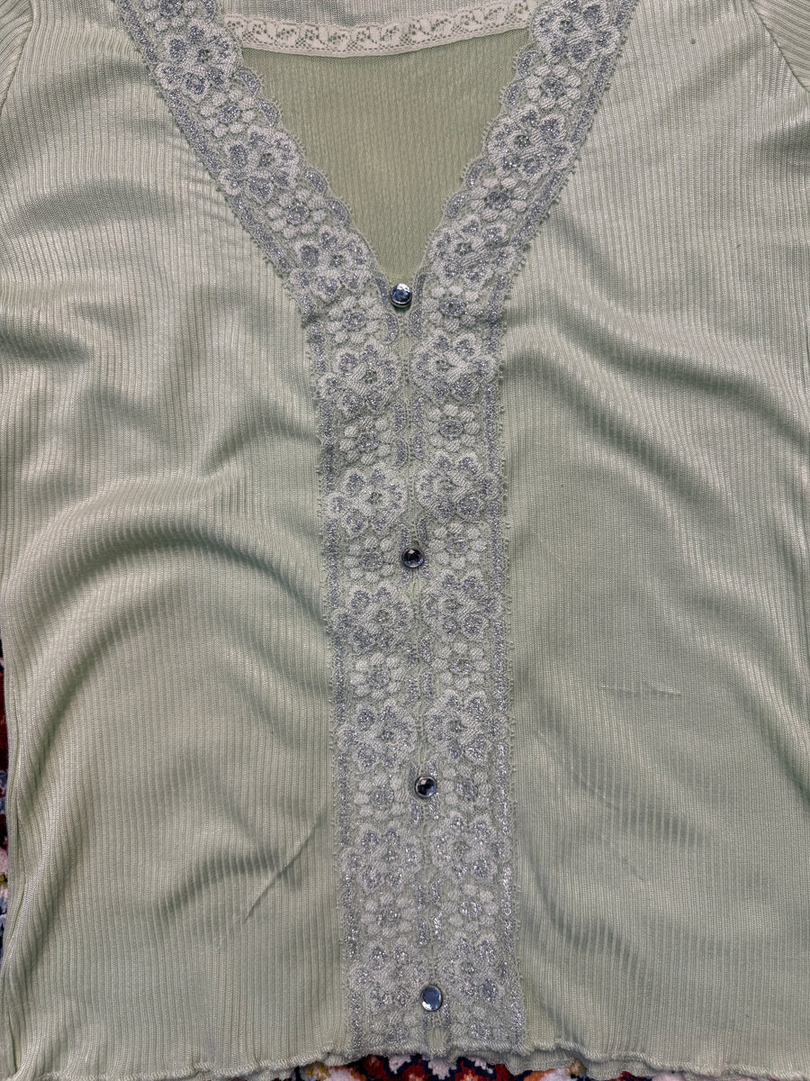 Vintage Green Lace Blouse - S
