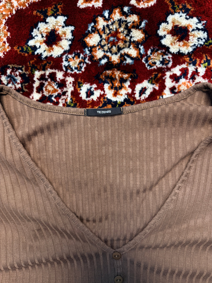 Tezenis Brown Stripe Henley Top - M