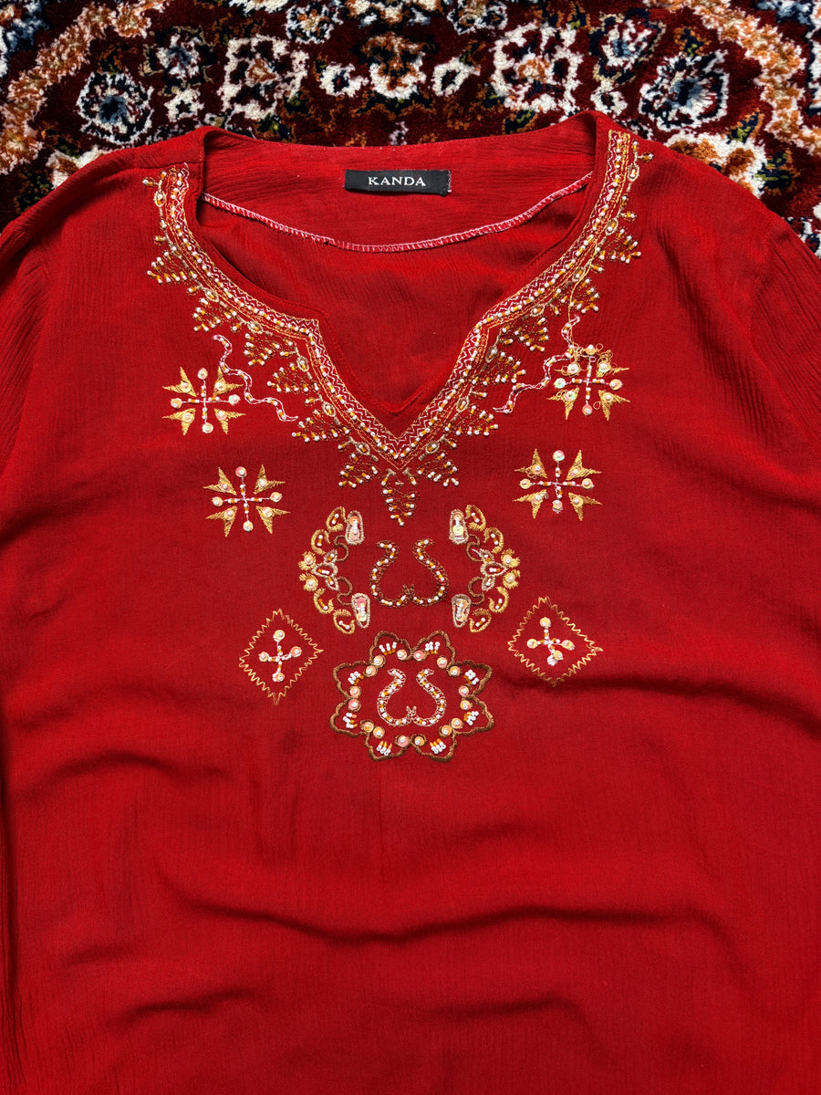 Kanda Red Indian Style Kurti - L
