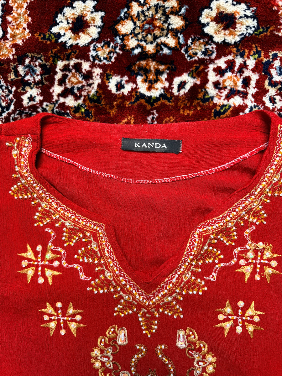 Kanda Red Indian Style Kurti - L