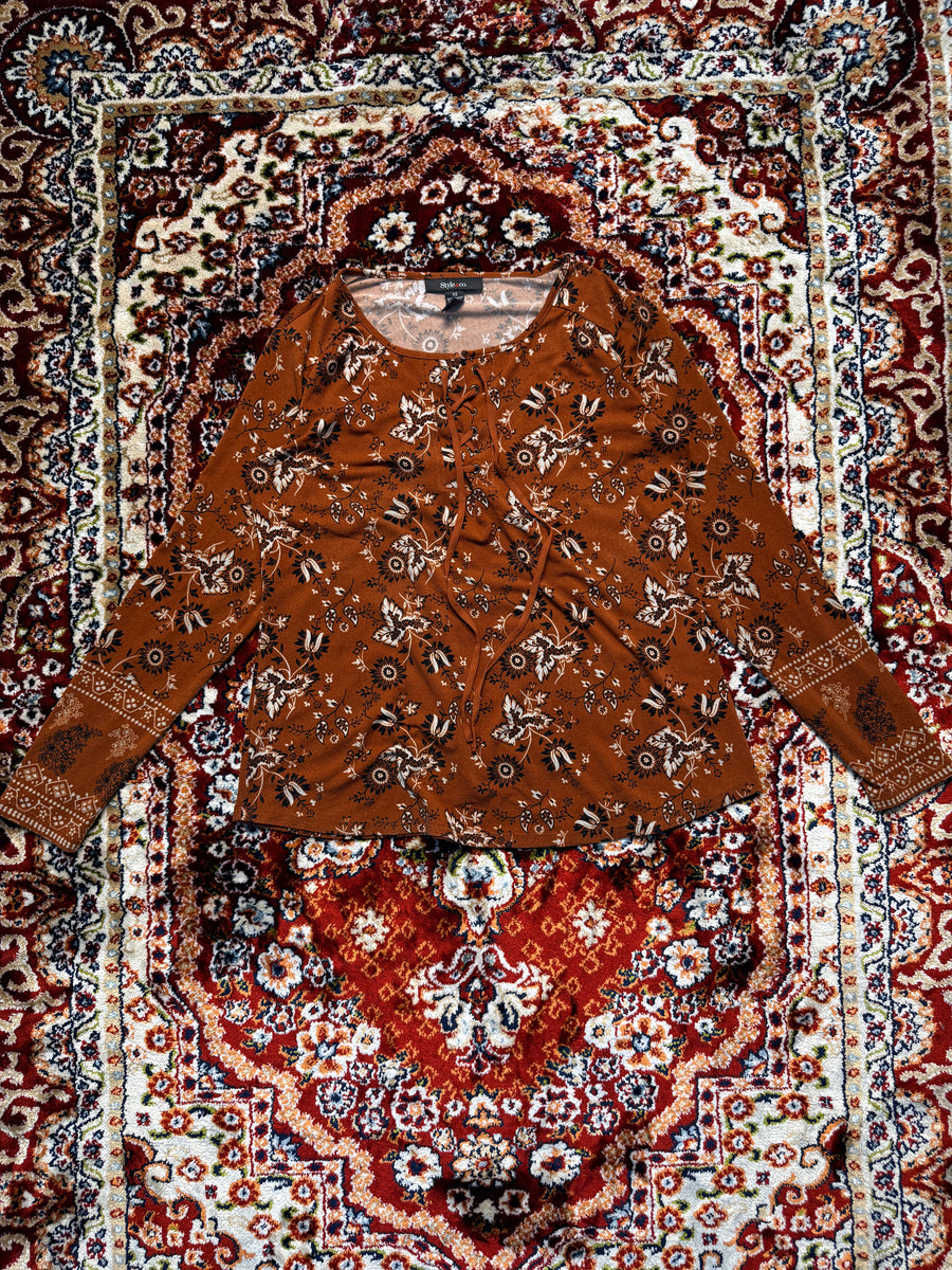 Style&Co. Orangish Brown Floral Blouse - XS