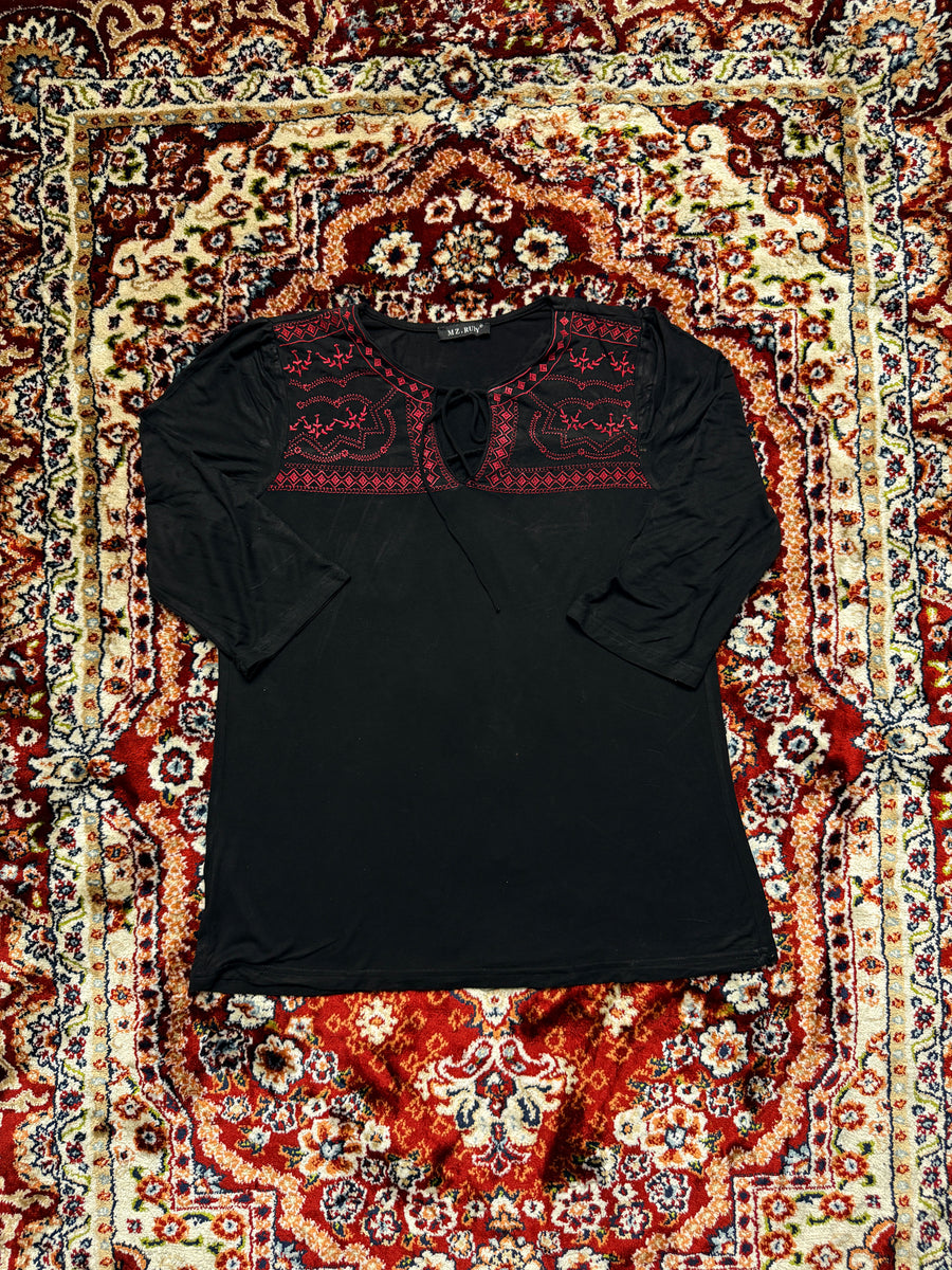 MZ Ruby Black Embroidered Blouse - M