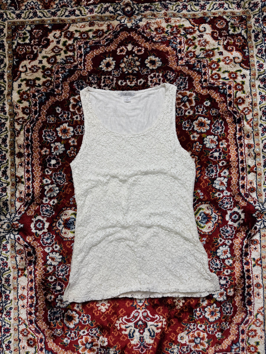 Amisu White Crochet Mesh Tank Top - M