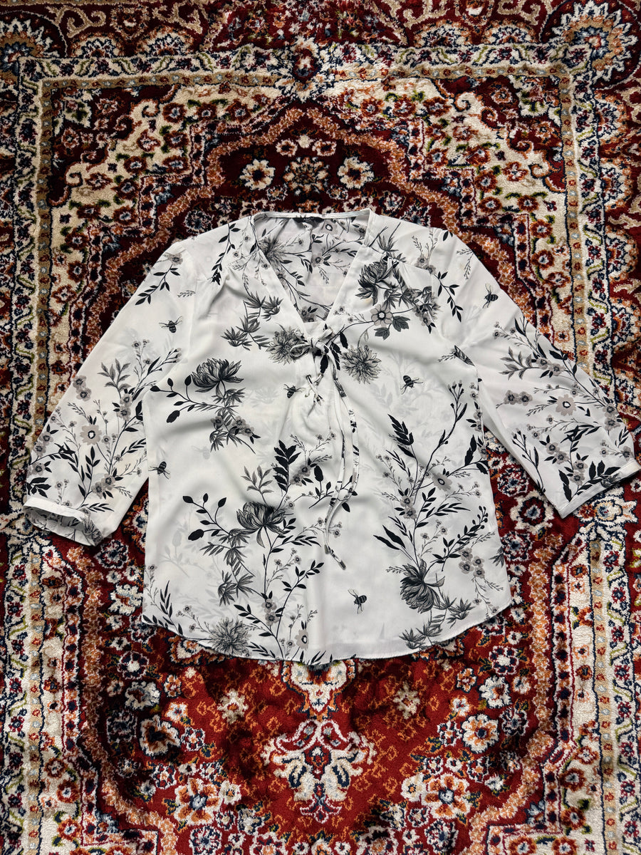 M&Co. Petite White Floral Blouse - 10