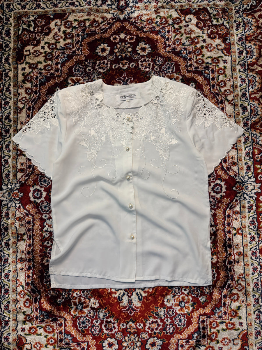 Hon World White Floral Blouse - L