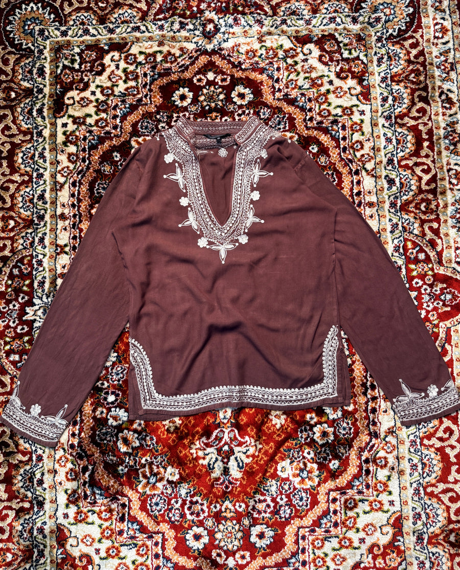 Karma Highway Brown Embroidered Kurti - One Size