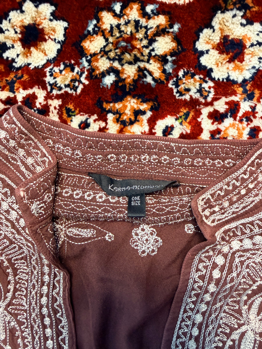 Karma Highway Brown Embroidered Kurti - One Size