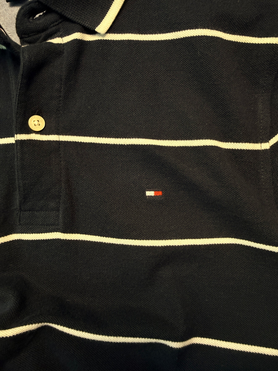Tommy Hilfiger Stripe Navy Blue Polo Shirt - S