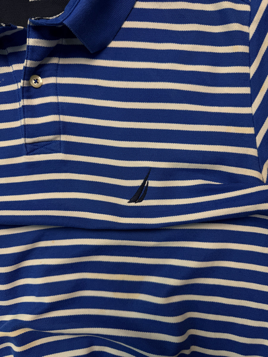 Nautica Stripe Blue Performance Deck Polo Shirt - S