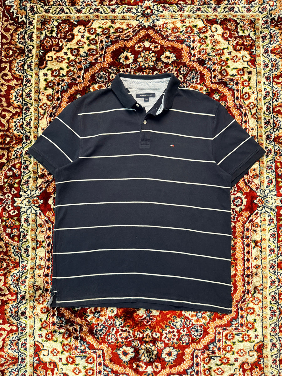 Tommy Hilfiger Stripe Navy Blue Polo Shirt - L