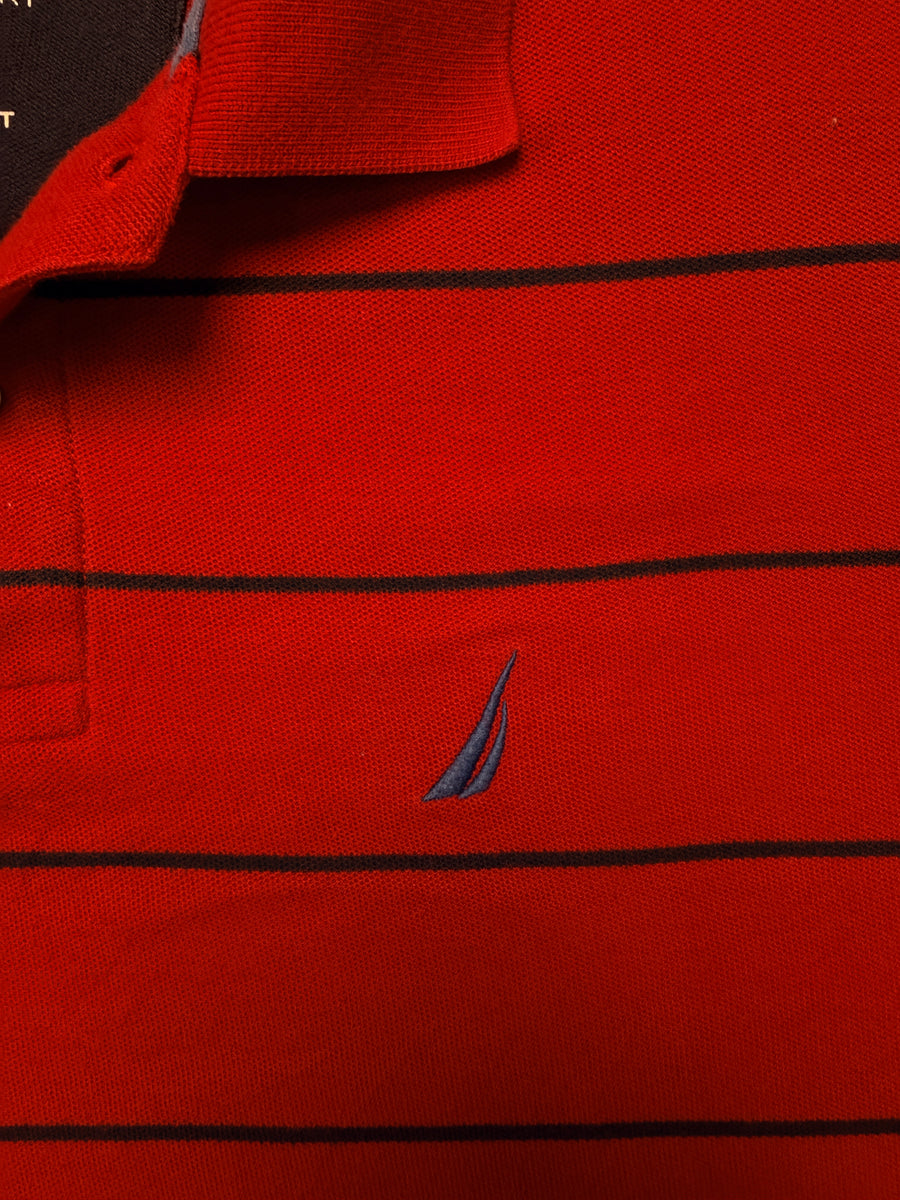 Nautica Stripe Red Performance Deck Polo Shirt - M