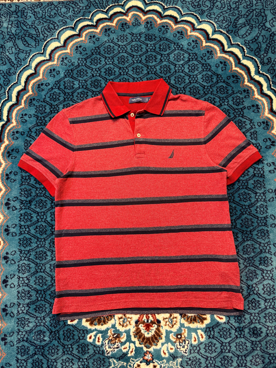 Nautica Stripe Red & Blue Polo Shirt - M
