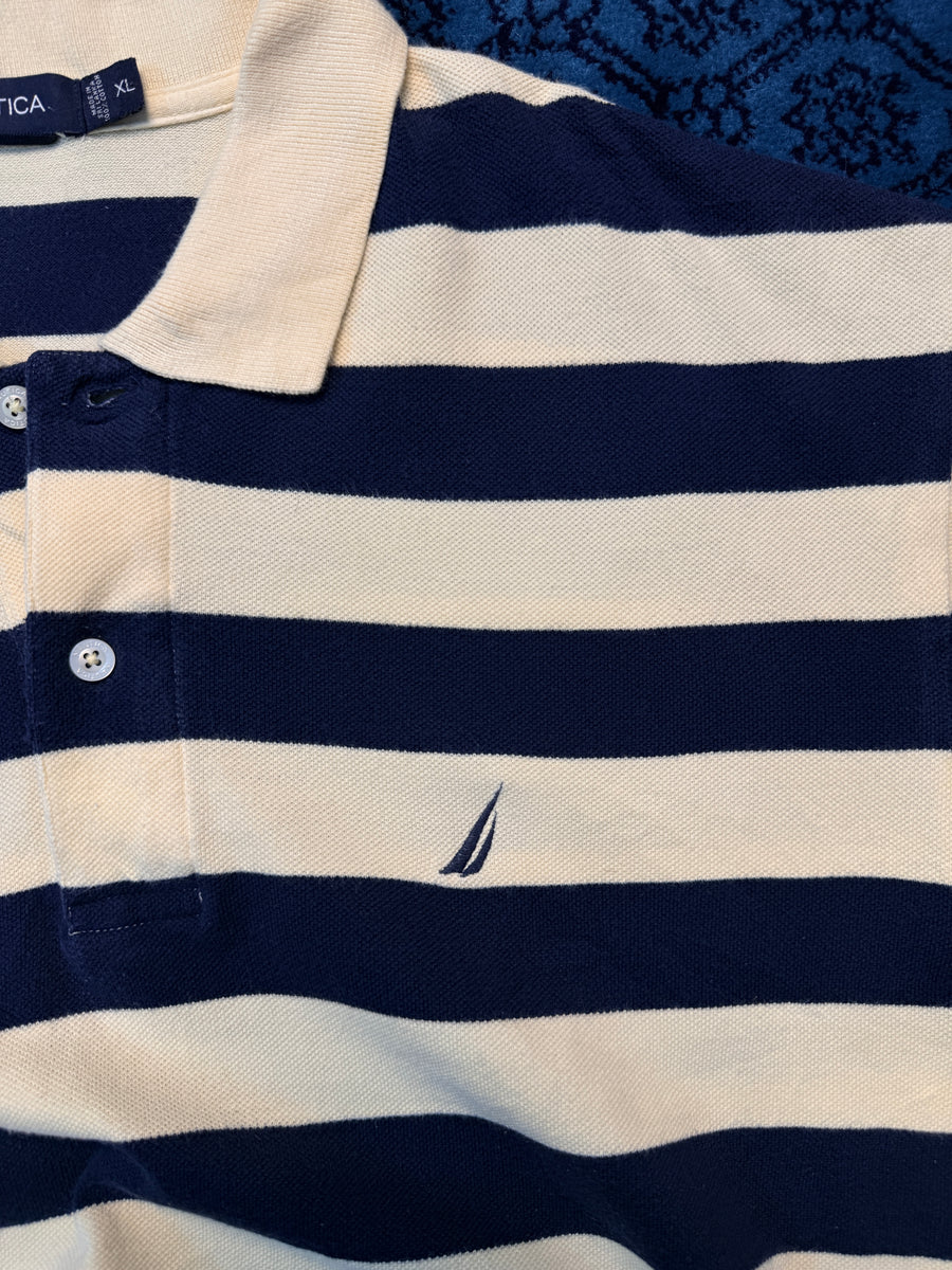 Nautica Stripe Yellow & Blue Polo Shirt - XL