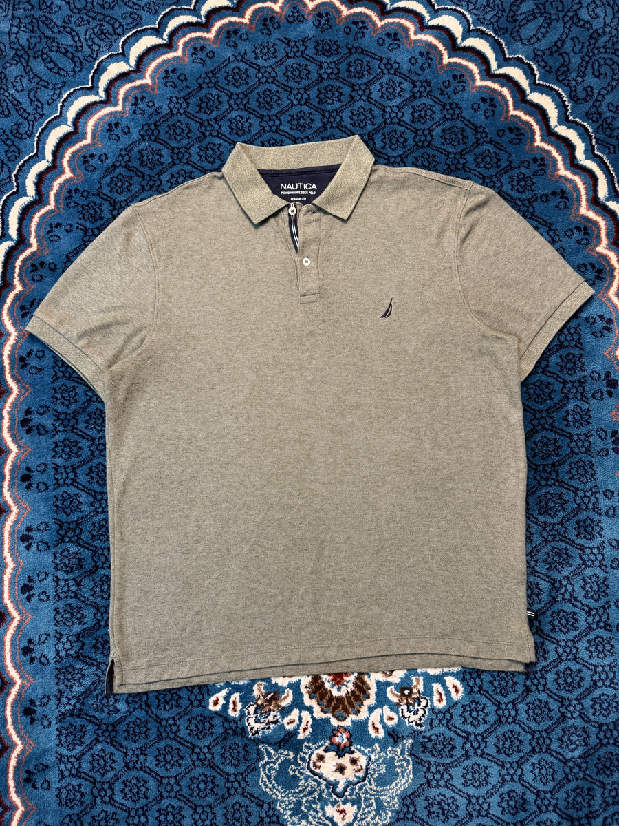 Nautica Army Green Performance Deck Classic Fit Polo Shirt - L