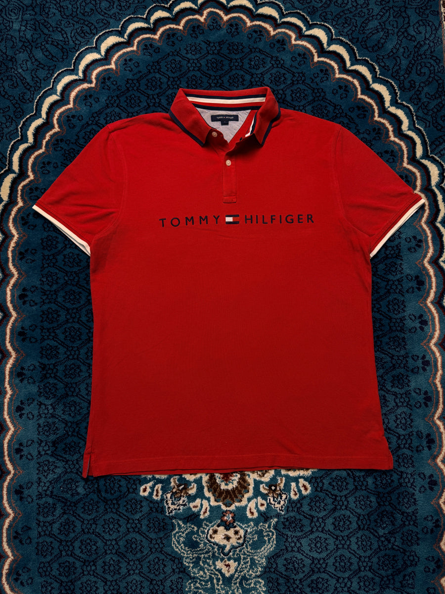 Tommy Hilfiger Big Logo Red Polo Shirt - XL