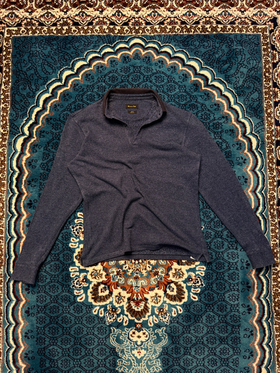 Masimmo Dutti Blue Long Sleeve Slim Fit Polo Shirt - M