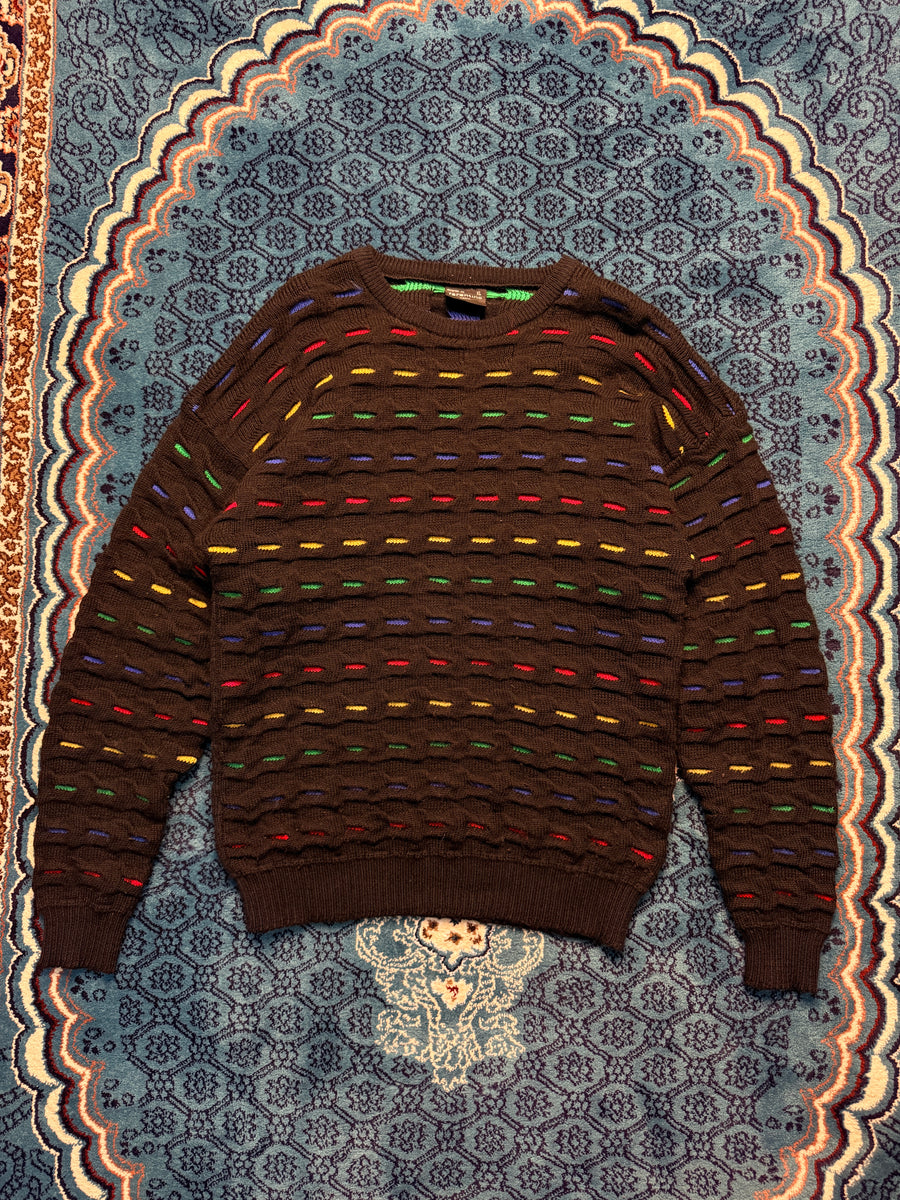 Farentino Roma Textured Knit Multicolour Crewneck Heavyweight Sweater - XL