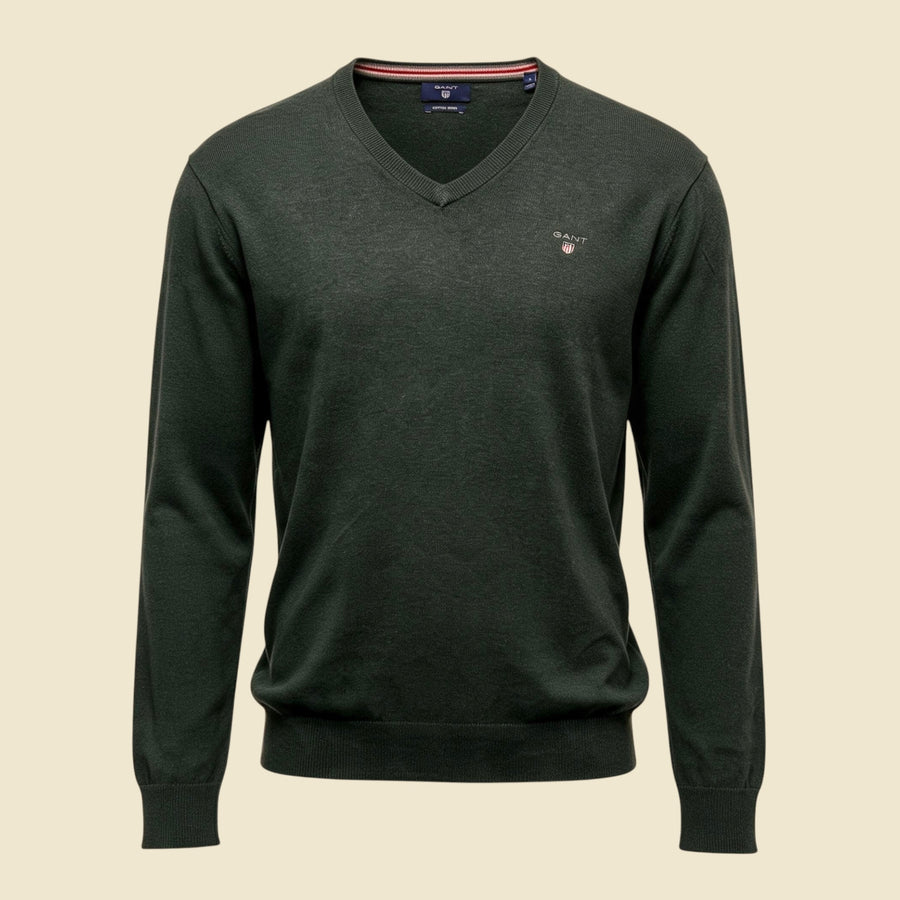 Gant Green Cotton Wool V Neck Sweater - L