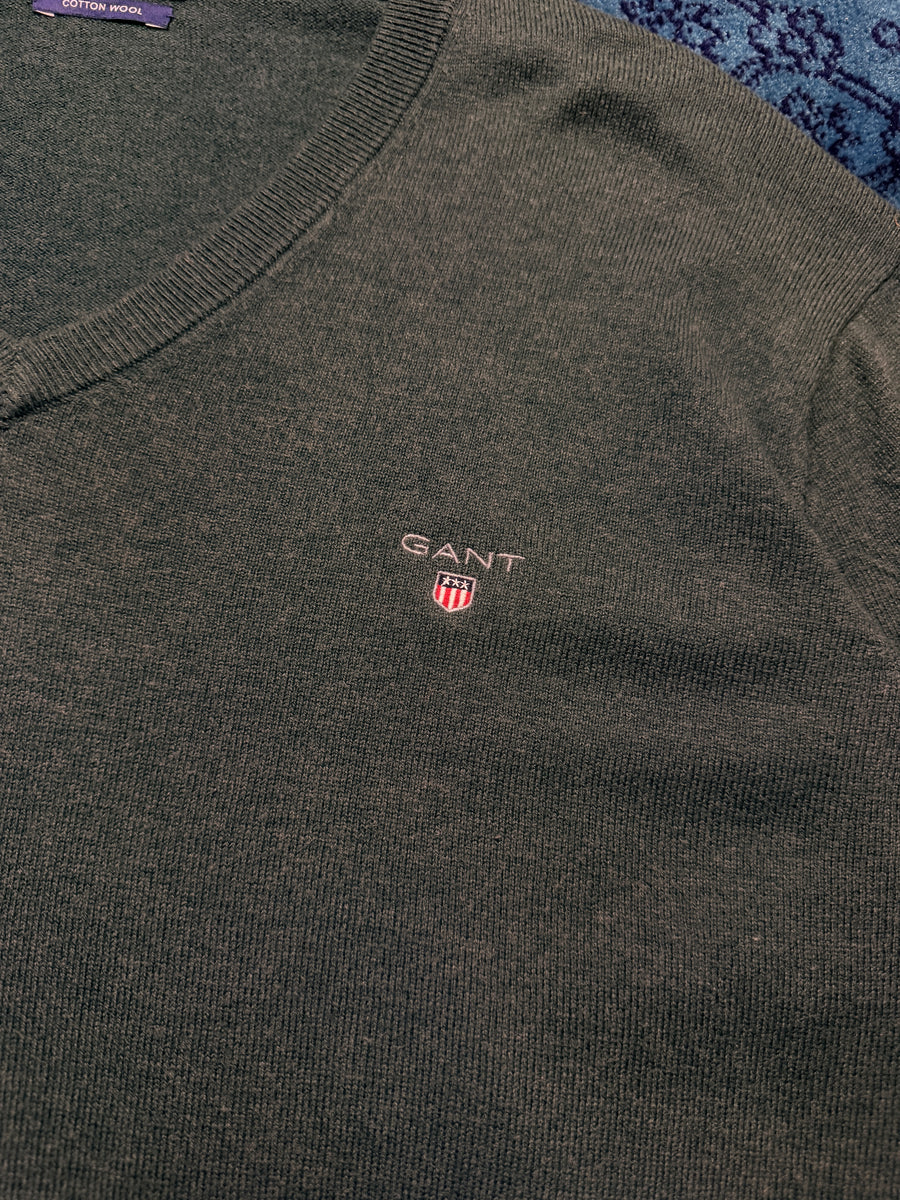 Gant Green Cotton Wool V Neck Sweater - L