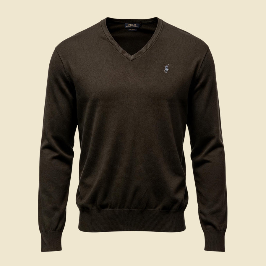 Polo Ralph Lauren Charcoal Grey Pima Cotton V Neck Sweater - S