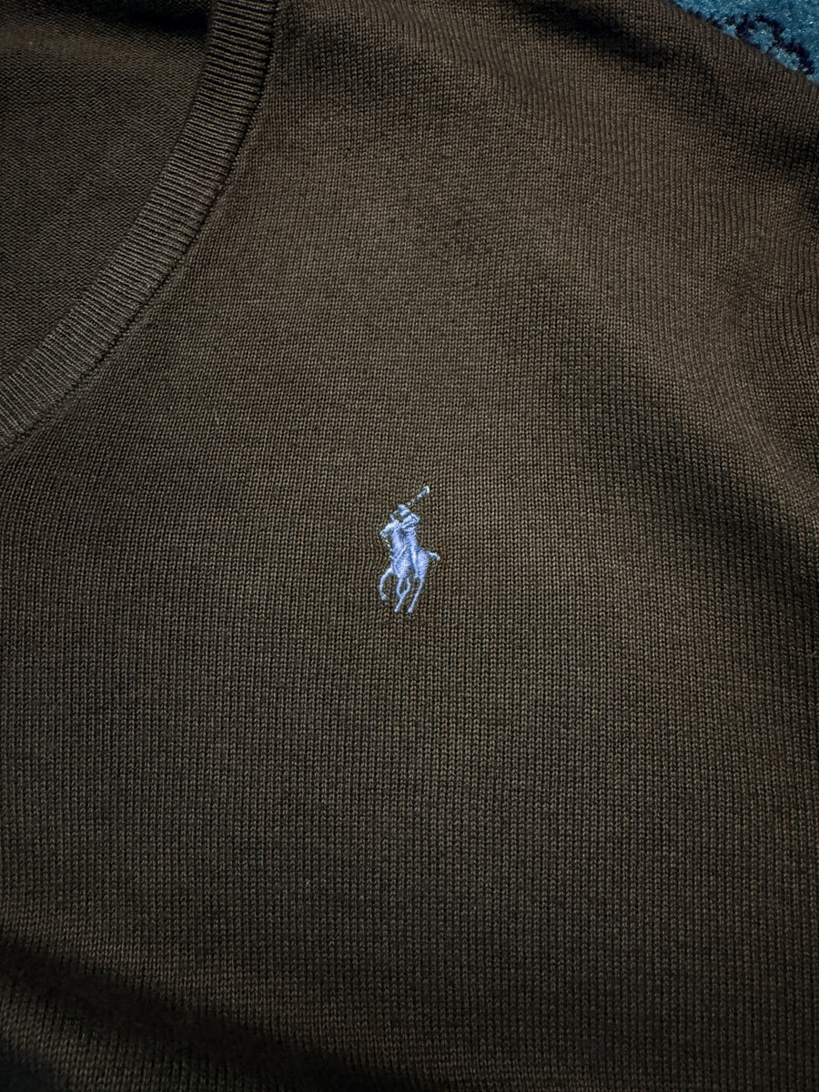 Polo Ralph Lauren Charcoal Grey Pima Cotton V Neck Sweater - S