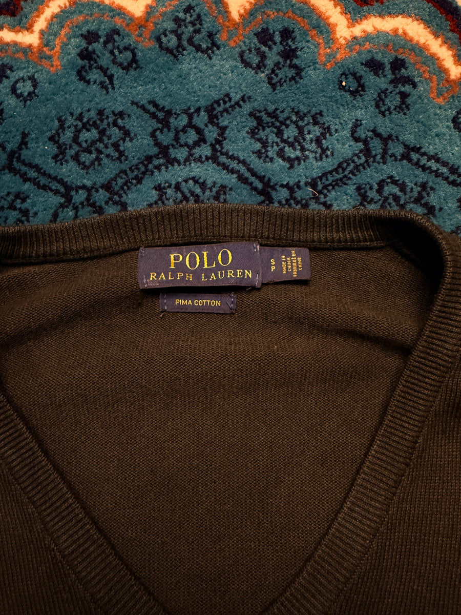 Polo Ralph Lauren Charcoal Grey Pima Cotton V Neck Sweater - S