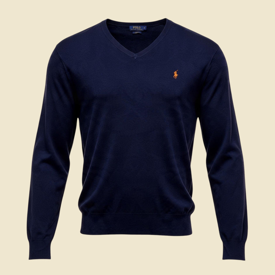 Polo Ralph Lauren Navy Blue Slim Fit Pima Cotton V Neck Sweater - L