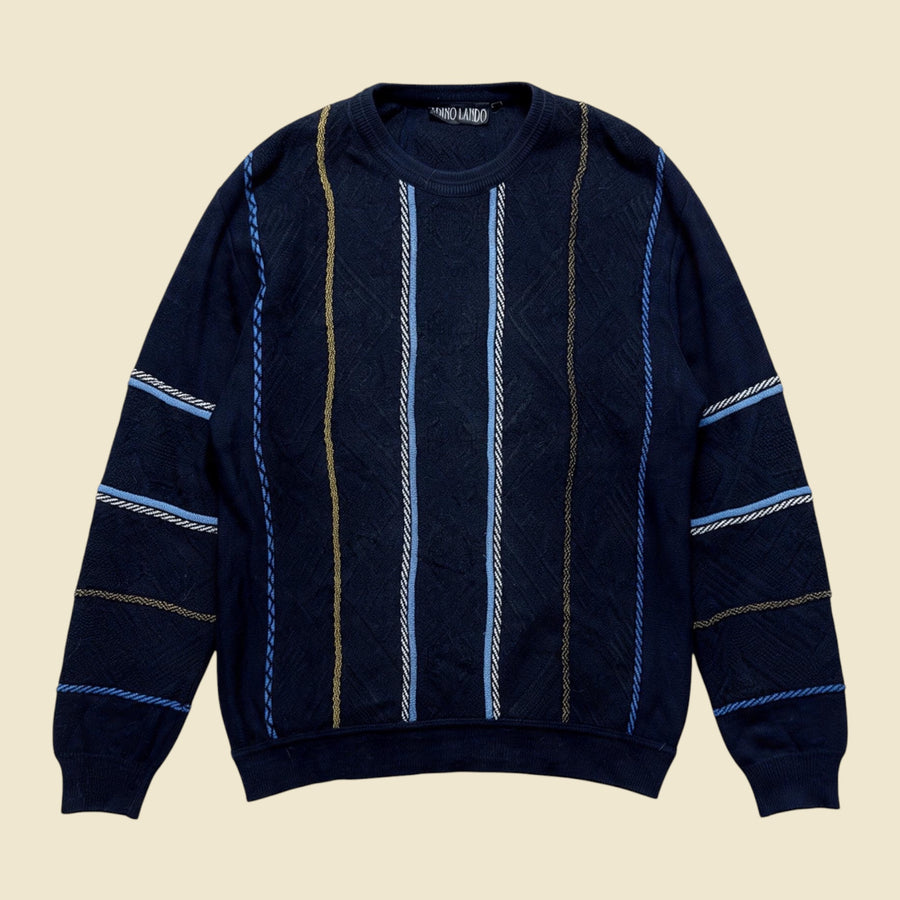 Adino Lando Textured Knit Navy Blue Crewneck Sweater - L