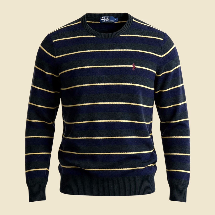 Polo by Ralph Lauren Stripe Green Lambs Wool Crewneck Sweater - L