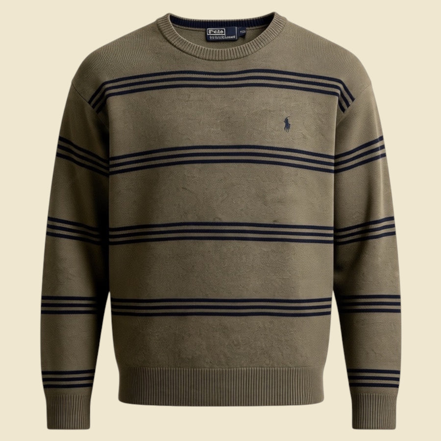 Polo by Ralph Lauren Stripe Green Lambs Wool Crewneck Sweater - XXL