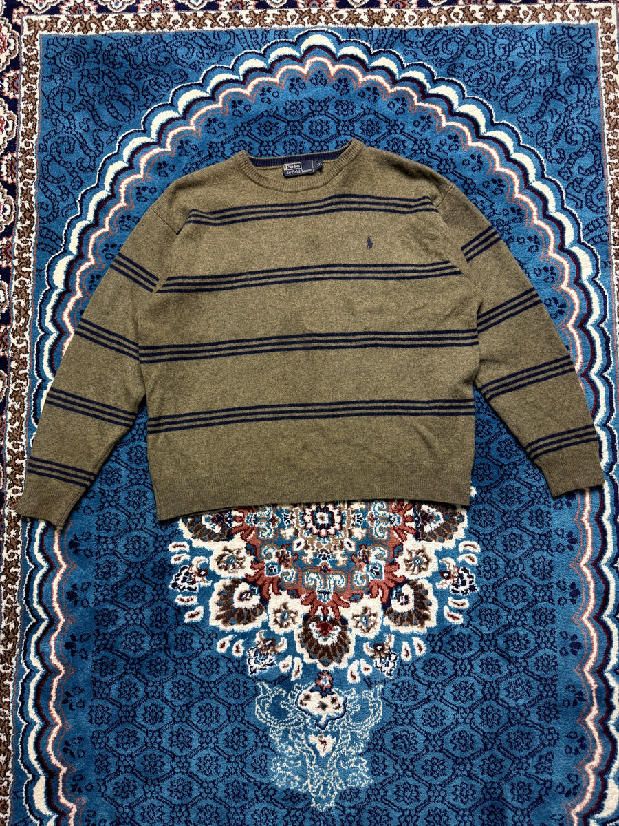 Polo by Ralph Lauren Stripe Green Lambs Wool Crewneck Sweater - XXL