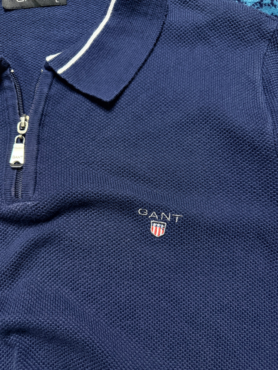 Gant Navy Blue Polo Style Quarter Zip Sweater - L