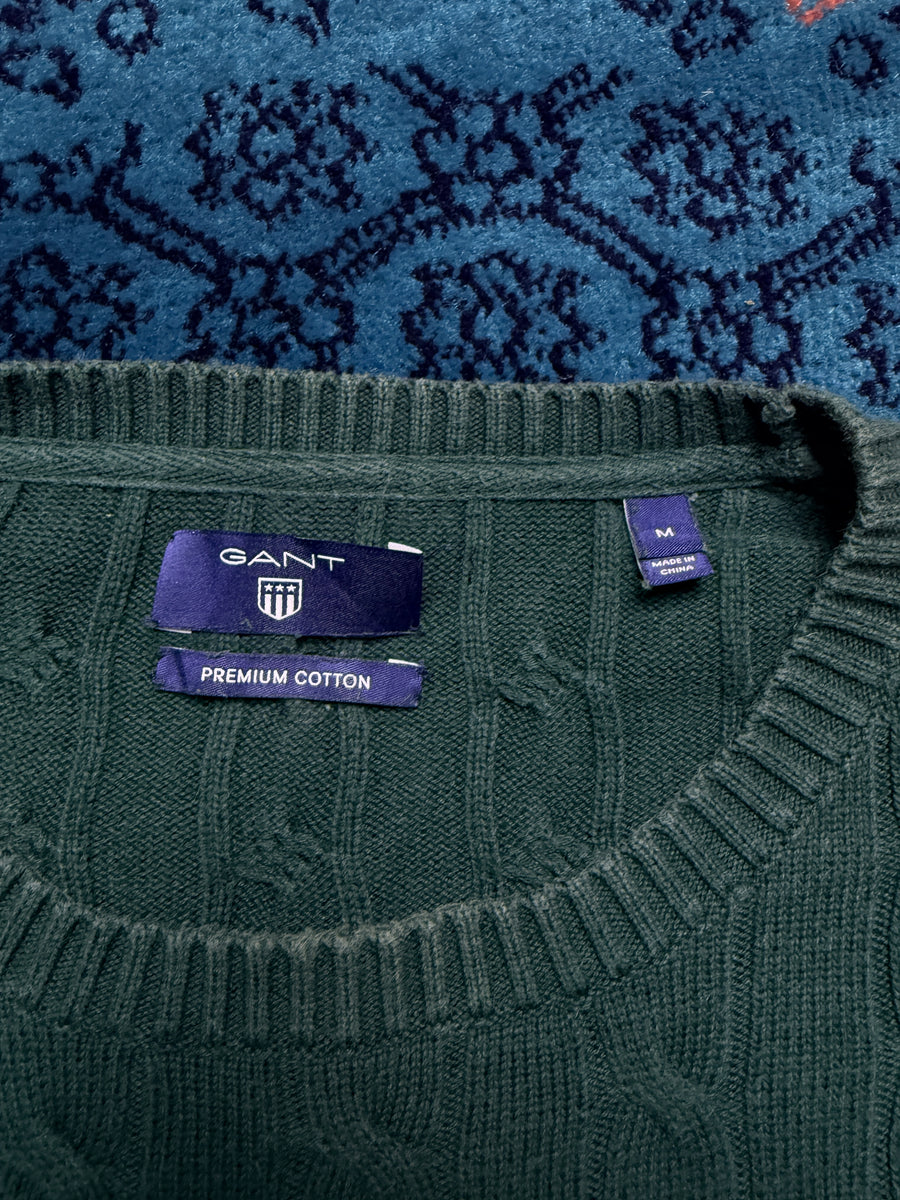 Gant Green Premium Cotton Cable Knit Sweater - M