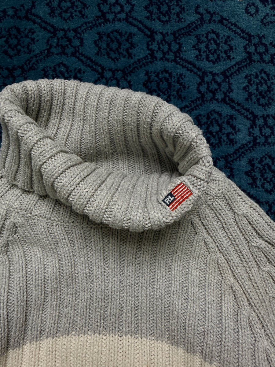 Polo Jeans Co. Grey & White Textured Turtleneck Sweater - M