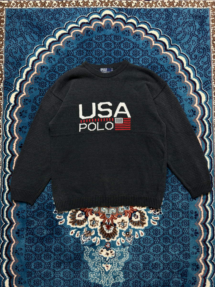 Polo by Ralph Lauren Grey Flag Crewneck Sweater - M/L